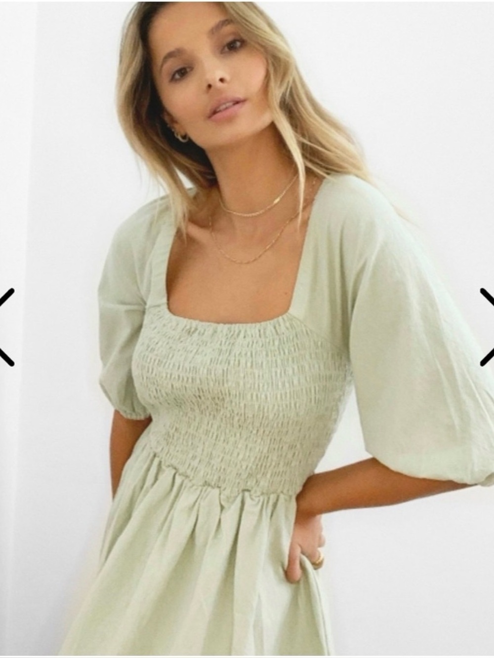 Nasty Gal Sage Green Shirred Puff Sleeve Maxi Dress US 2 NWT